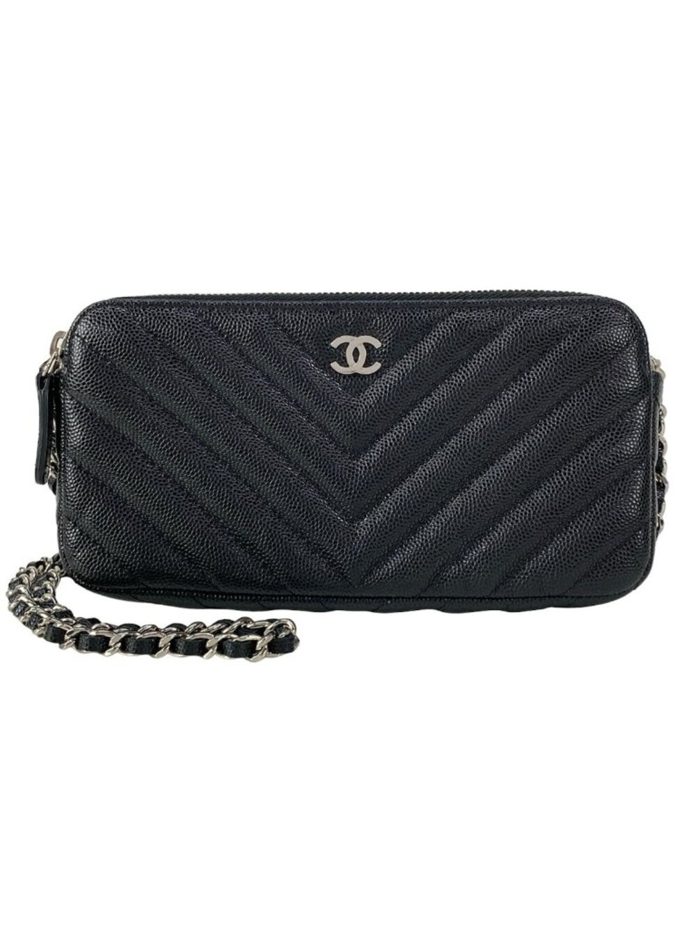 Chanel Wallet V-stitch Black Chain Silver Shoulder Bag